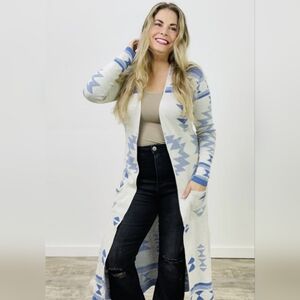 Boho Aztec Western Long Cardigan Duster Size Large